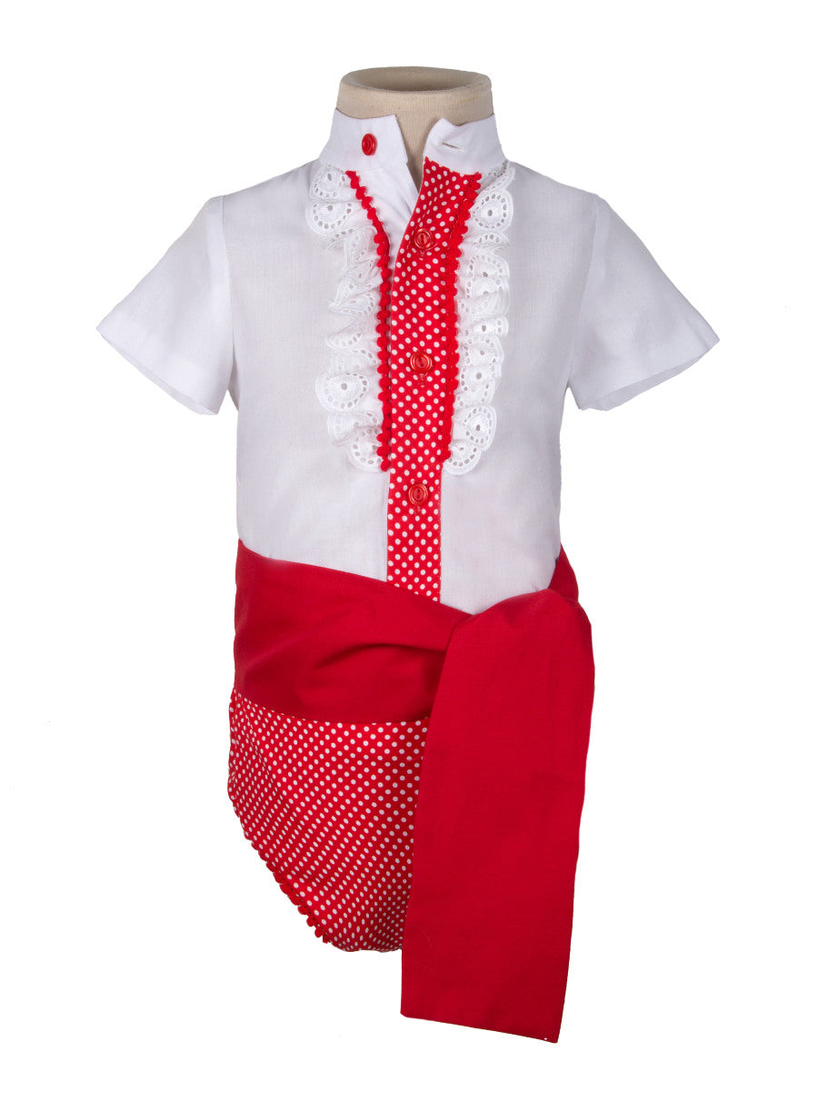 Traje de flamenco niño ranita rojo lunar blanco