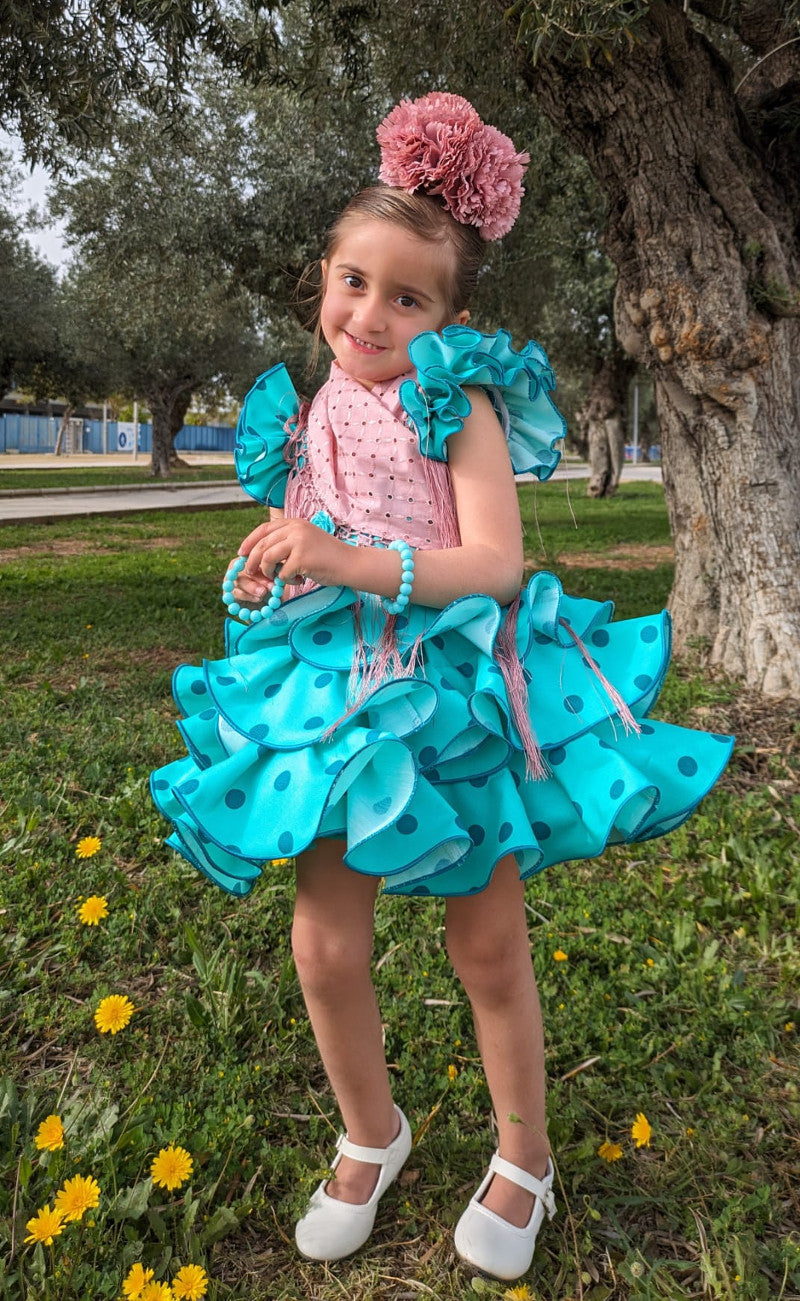 Vestido de flamenca corto nina verde MiBebesito