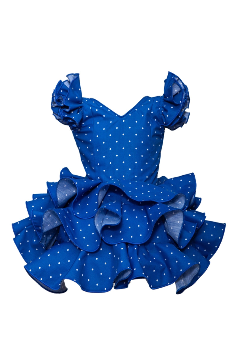 Vestido de flamenca corto azul eléctrico lunar blanco MiBebesito